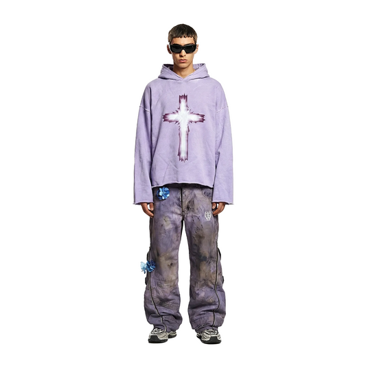 PURPLE LIGHT CROSS HOODIE (1 of 1)